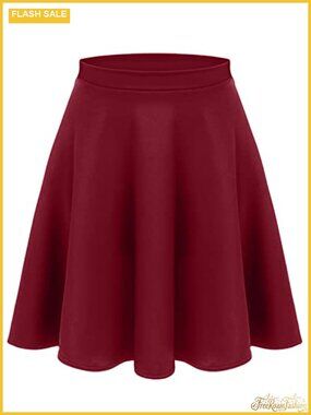 Women's Midi Skirt Flared Stretch A-Line Pull-On Knee-Length Skirt